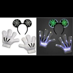 Disney Spider Web Glow Ears and Gloves Set - Black, White, Green Unisex